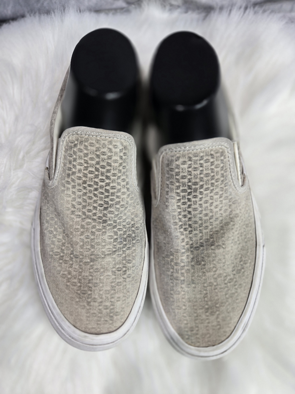 Vans Women's Slip-On Sneakers in Light Gray Textured Suede